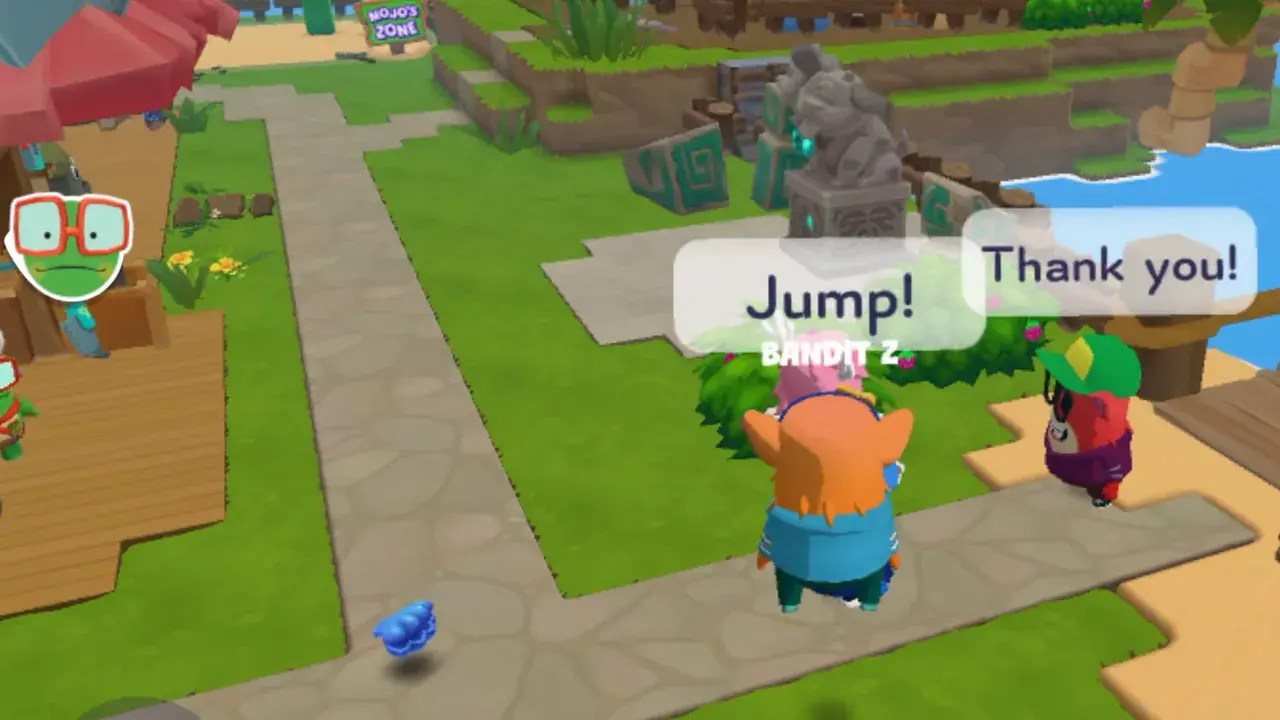 Players on a Camp Dojo path saying Jump and Thank you to each other.