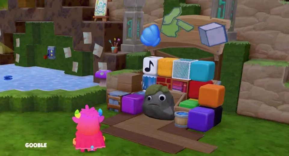 The Block Rock at its block stall in-game with a player nearby