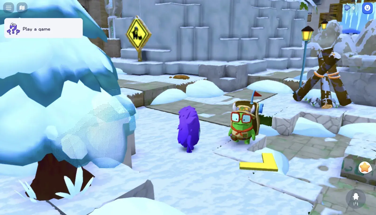 Tumbles in the winter map, next to a purple monster player