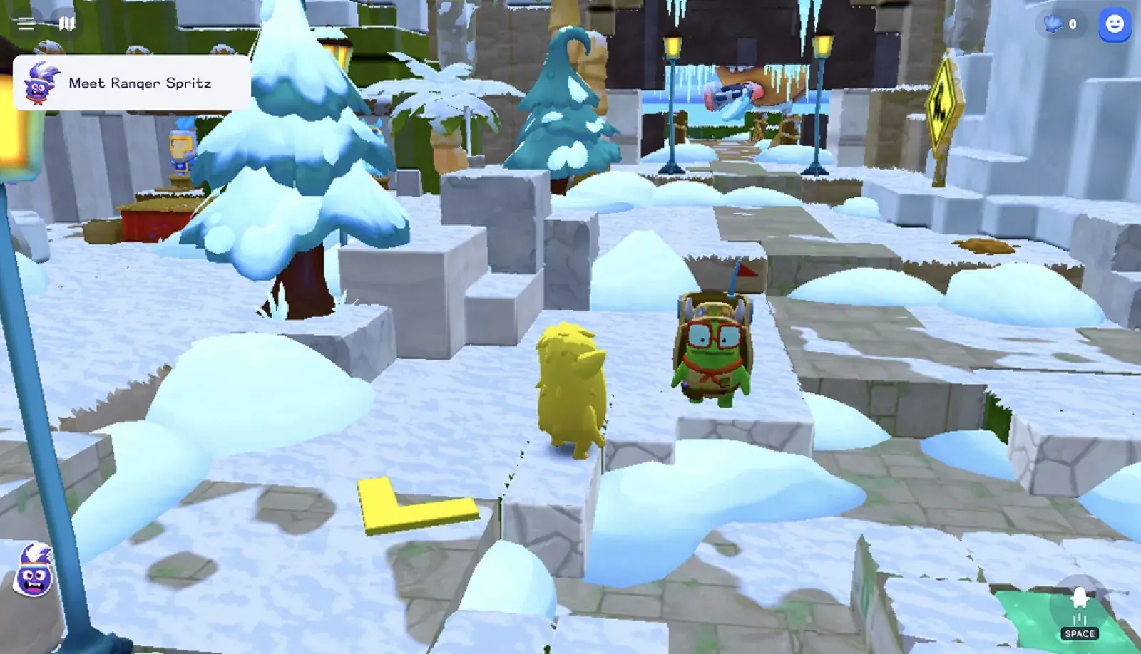 Tumbles meeting a yellow monster player