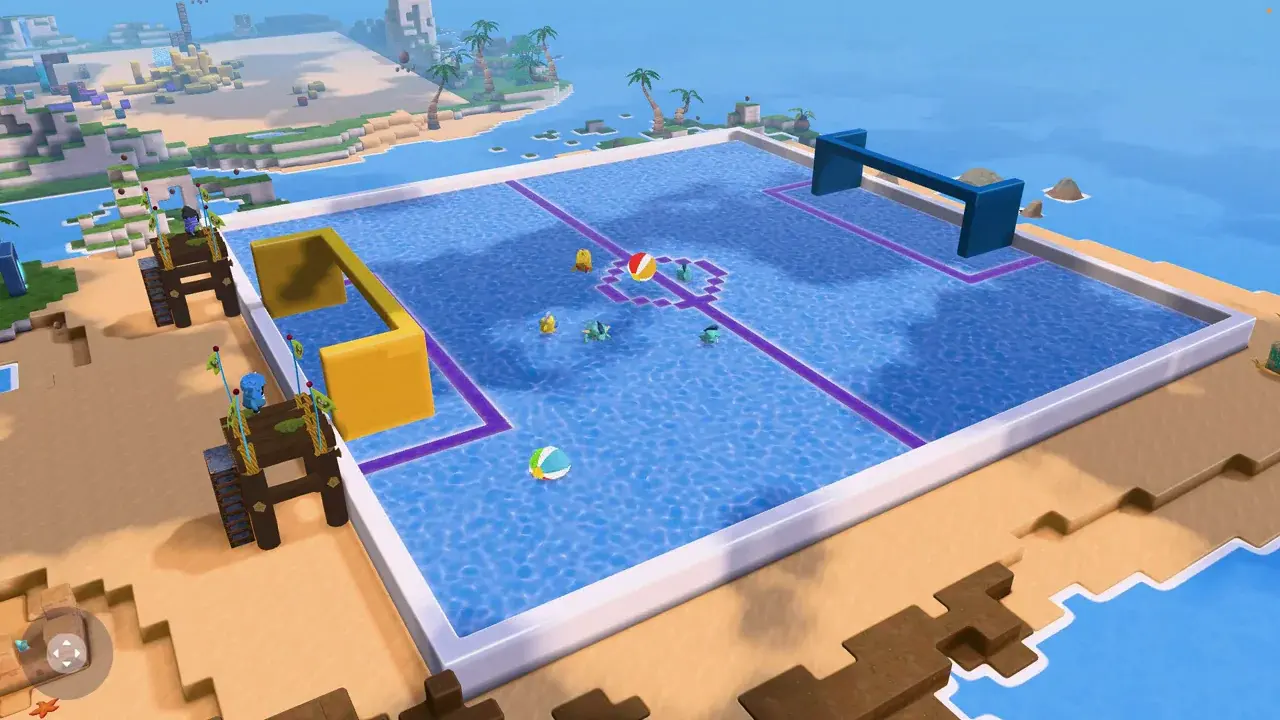 An overhead view of the Dolphin Polo pool arena with both goals.