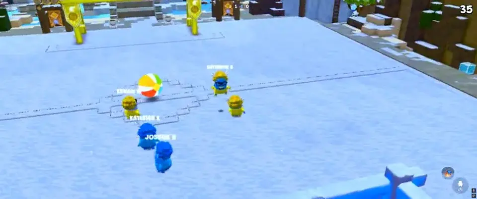 Two teams crashing into the ball on a snowy field
