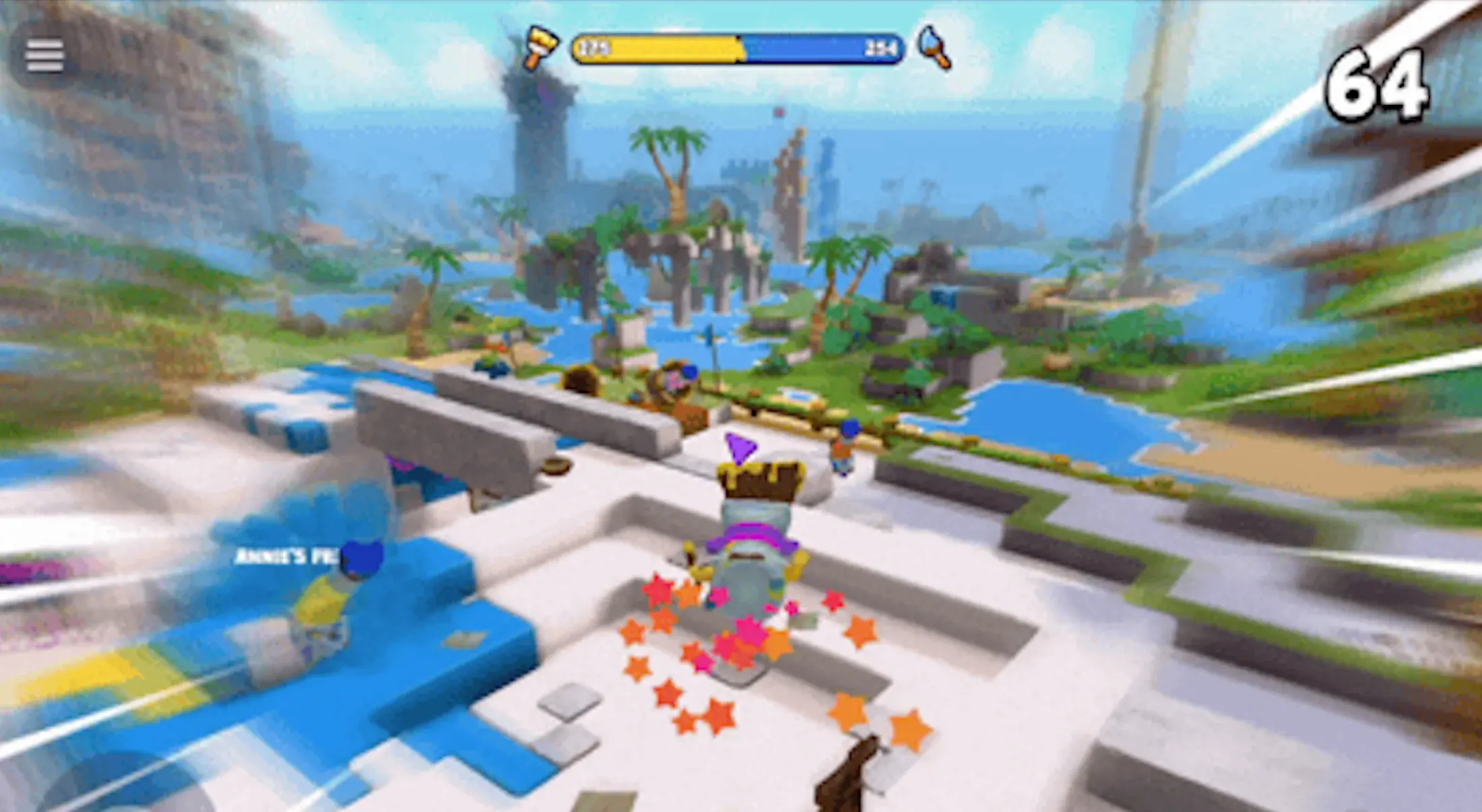Cannons lined up around a paintable arena