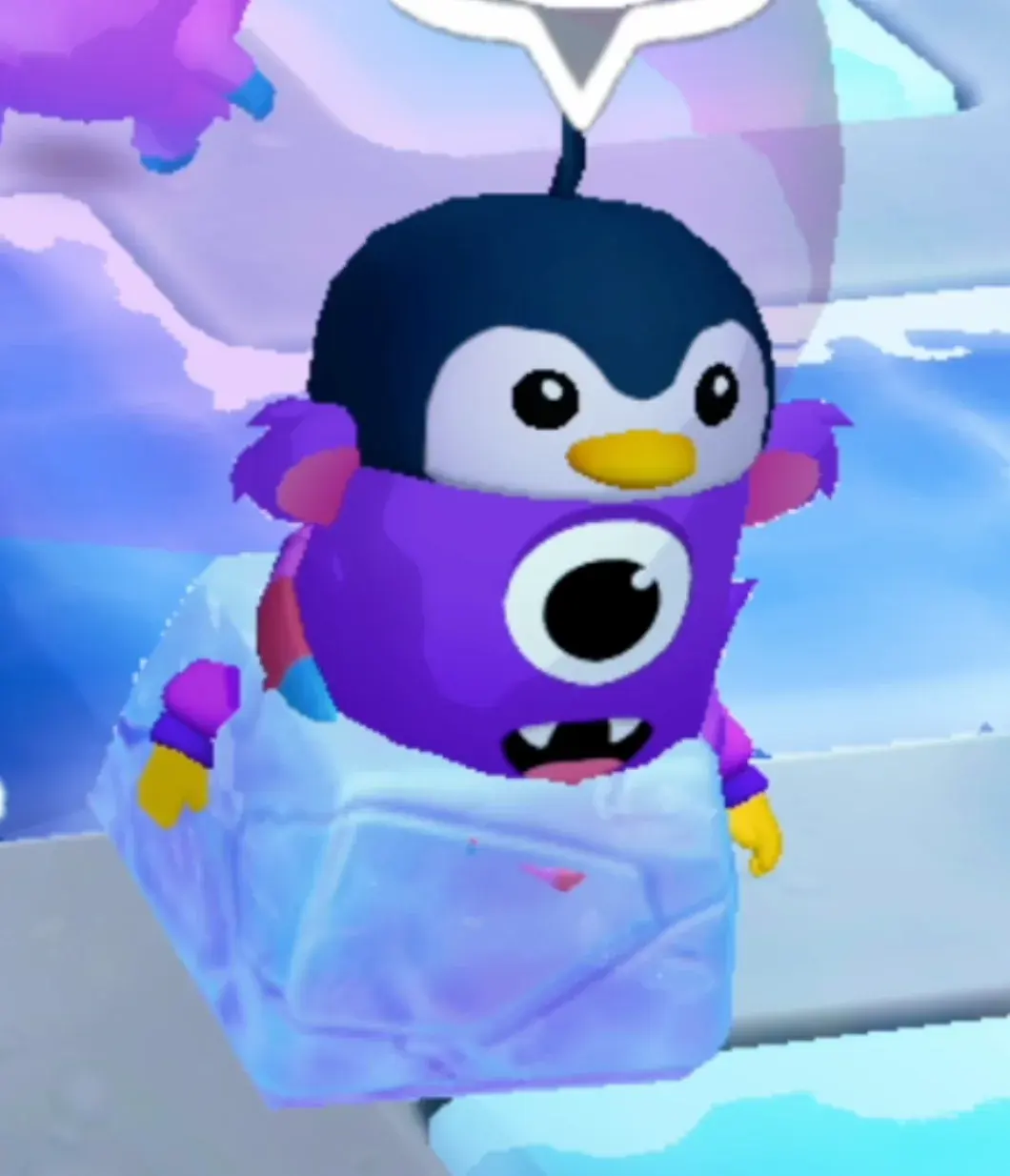 A character frozen inside an ice cube
