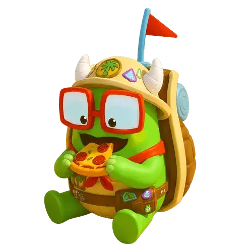 Ranger Tumbles the turtle, smiling.