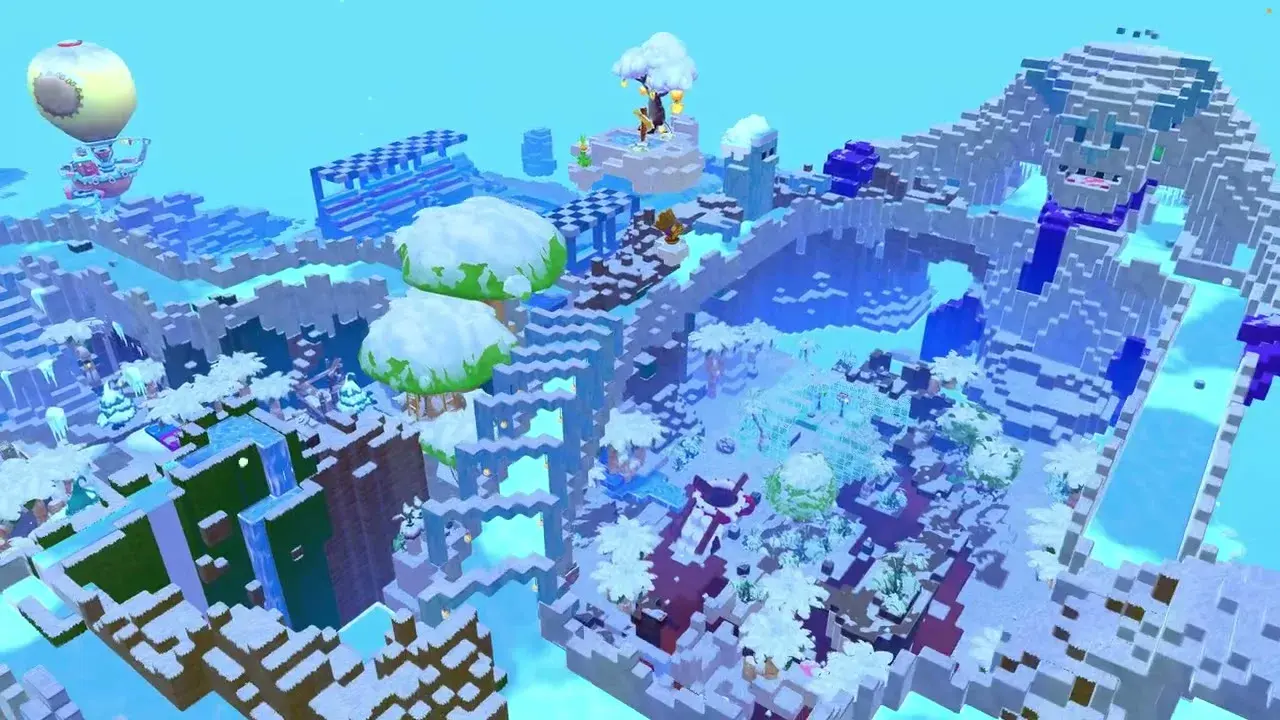The giant ice yeti on Dojo Islands, watching racers from the side of the ice racetrack.