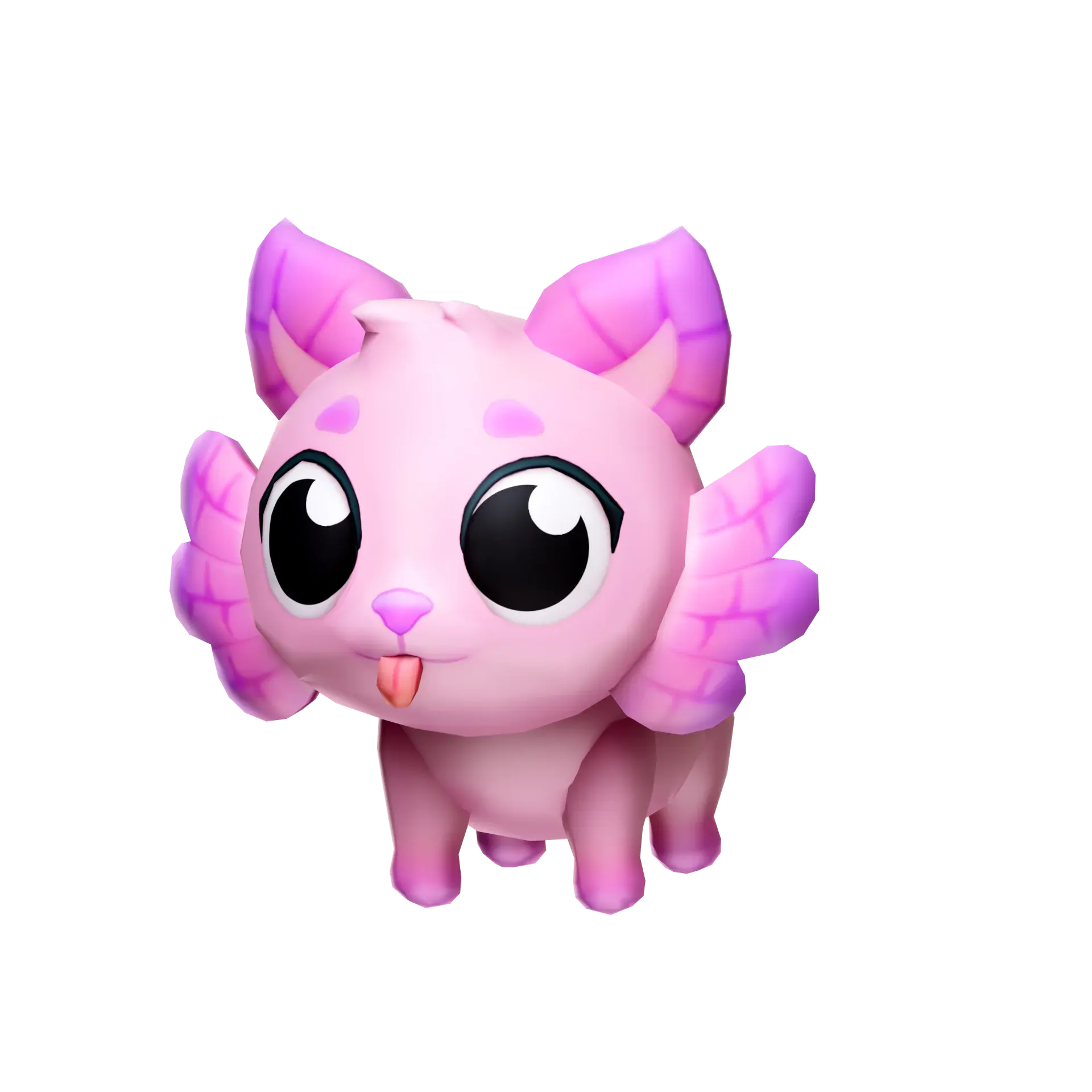 The Caxolotl, a pink axolotl pet with frilly gills.