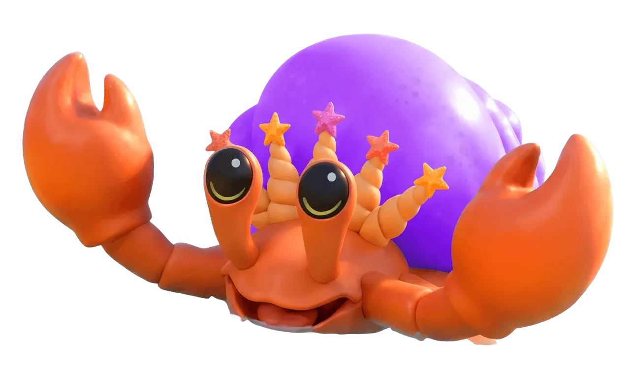 A king crab from Dojo Islands holding a slice of pizza.